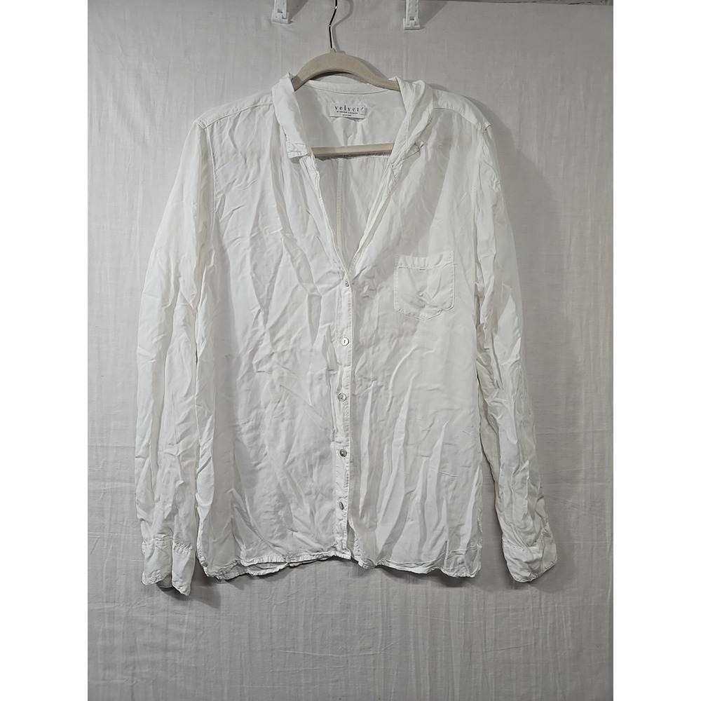 VELVET Graham & Spencer Women's White Rayon Button Up Shirt Size XL Front Pocket